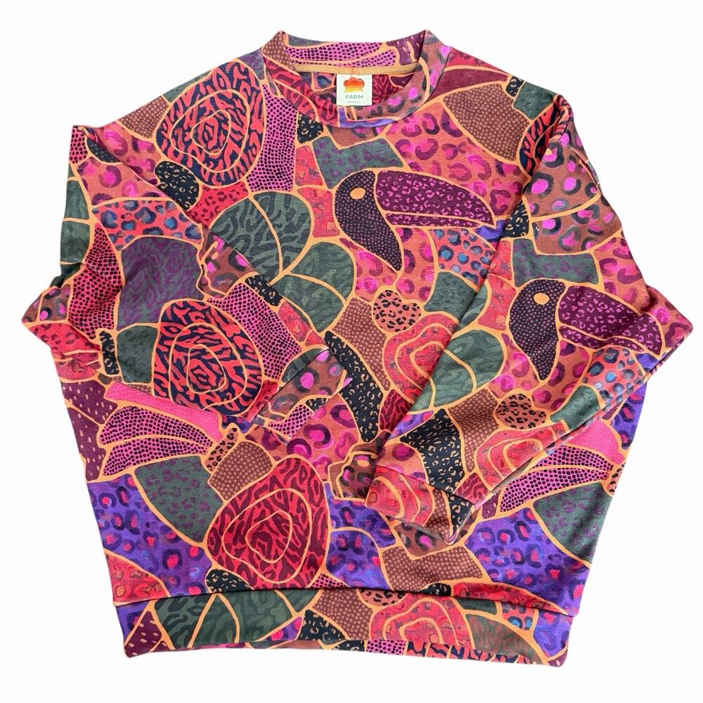 Farm Rio Multi-Color Hidden Animals Beaded Balls Sweatshirt Size S Small